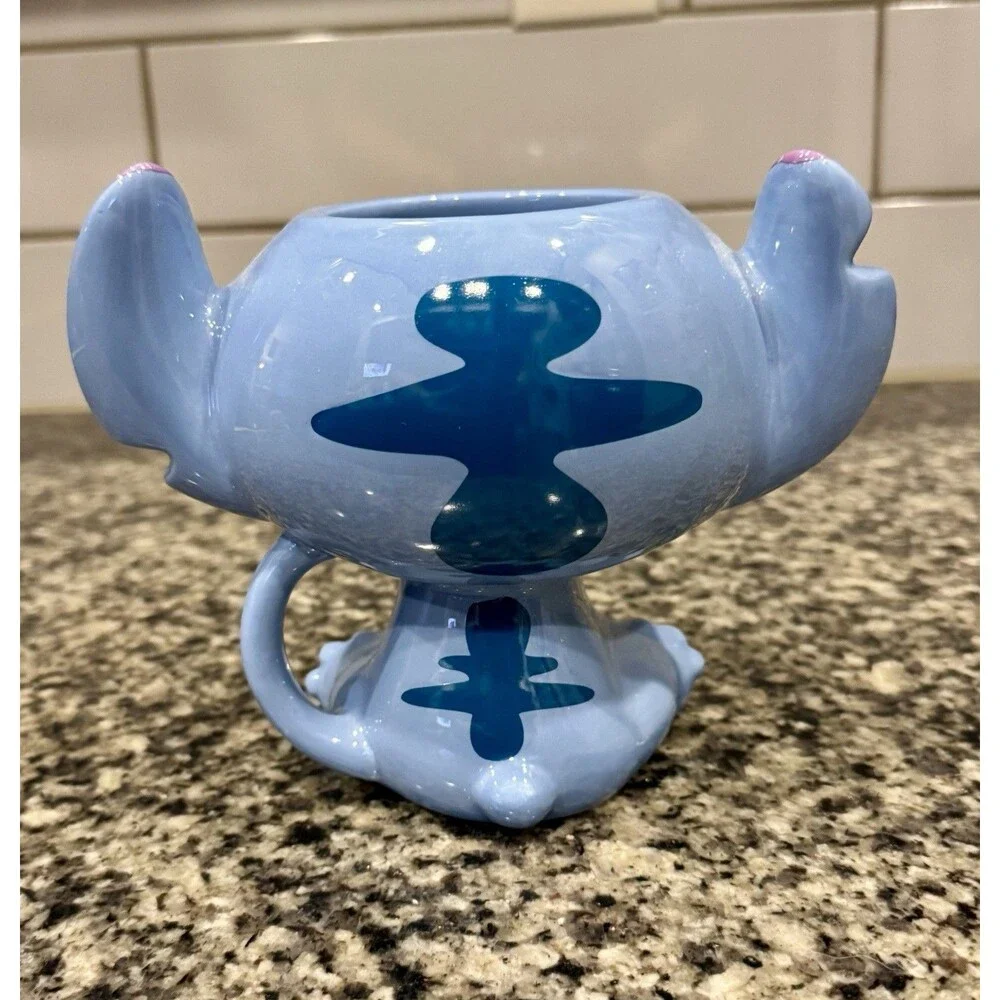Disney 20oz 3D Blue Stitch Shaped Mug Sitting Figure Silver Buffalo Cup